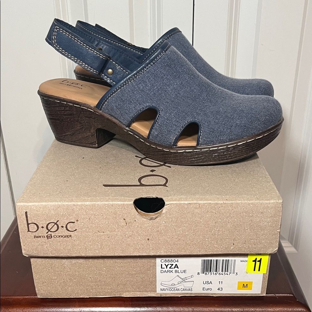 Boc Lyza Blue Denim Clog Wedge Sling Back Shoes Sandals NEW in Box sz 11
